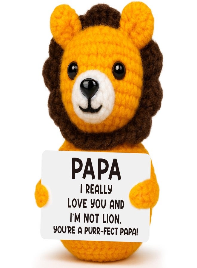 BdayPtion Grandpa Christmas Papa Gifts from Grandkids, Grandpa Birthday Xmas Stocking Stuffers Present from Granddaughter Grandson, Fathers Day Best Papa Ever Gifts, Funny Grandfather Crochet Lion - Image 1